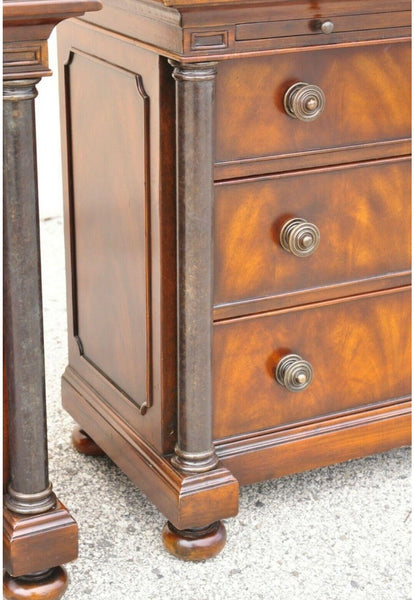 Pair of French Empire Style Column and Bun Feet 3 Drawers Nightstand Commodes
