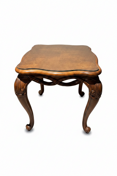 HENREDON Carved Walnut French Provincial Side Table with Glass Top