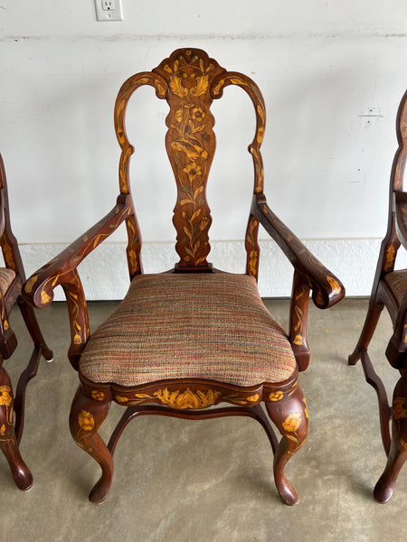 Set of 4 Alfonso Marina Hand Carved Inlaid Dining Chairs