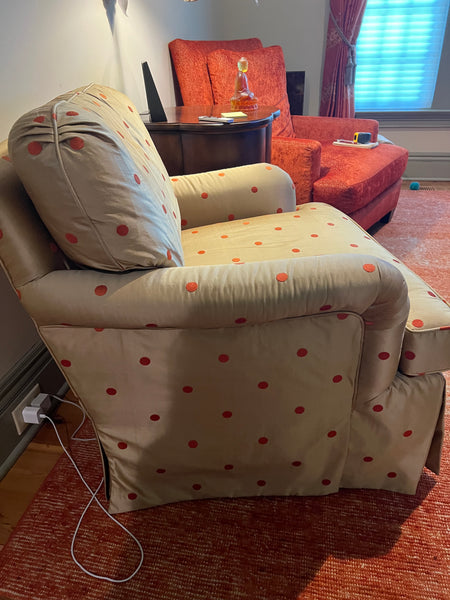 Silk Upholstered Chair and Ottoman