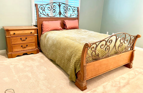 Queen Metal Bed and Nightstand