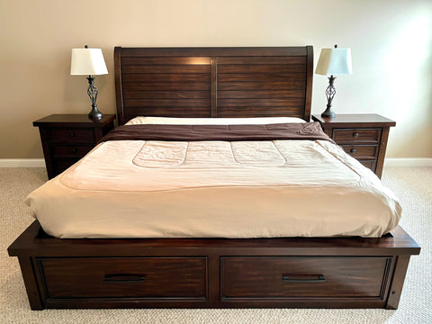 Holland House King Pecan Sleigh Bed with Storage Drawers