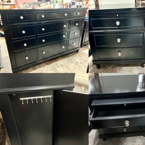 Black Dresser with Mirror and Nightstand