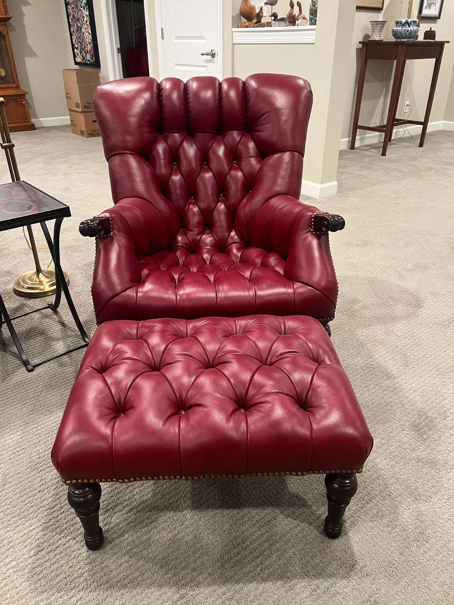 Stickley Leather Leopald's Club Chair and Ottoman Set