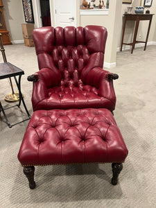 Stickley Leather Leopald's Club Chair and Ottoman Set