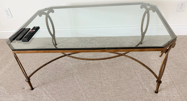 Sunrise Home Antiqued Gold & Glass Coffee Table