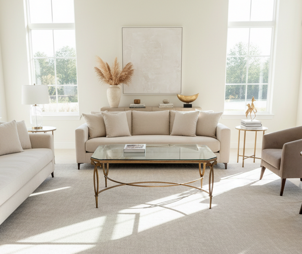 Sunrise Home Antiqued Gold & Glass Coffee Table