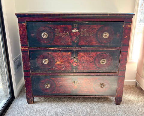 Antique 1920's Hand Painted Wedding Chest of Drawers Commode Dresser