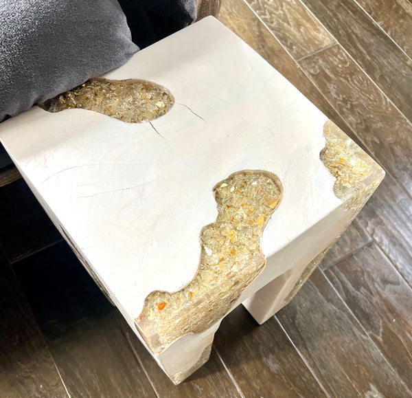 Ivory Teak and Resin Side Table - 2 Available