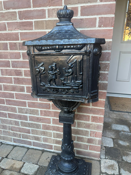 Antique Black Iron Letterbox with Key