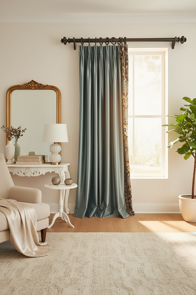 Pair of Triple Lined Silk Curtain Drapery Panels