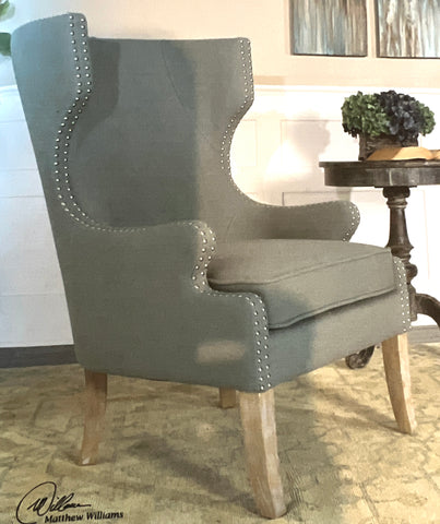 Uttermost Oak and Linen Graycie Solid Wood Wingback Chair