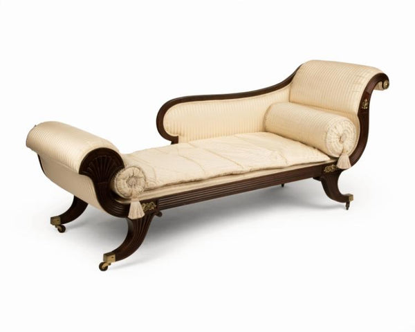BAKER Neoclassical Style Carved Mahogany Recamier Chaise
