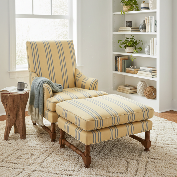 Rose Tarlow Melrose House Custom Tuscany Bergere Chair and Ottoman