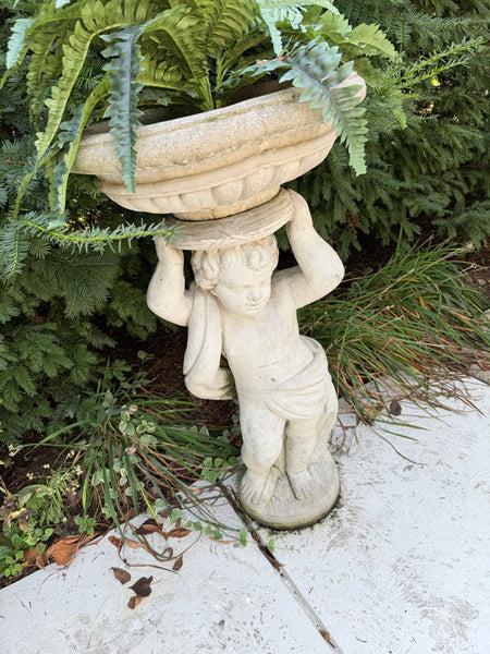 Henri Studio Cast Stone Cherub Sculpture Planter Classical Urn Stand (2 Available)