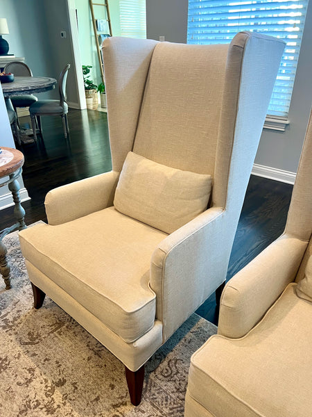 Pair of Fairfield Furniture Ivory High Back Wing Chairs