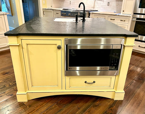 Custom Center Kitchen Island with Soapstone Counter Prep Sink, Microwave and New LITZE Beverage Faucet