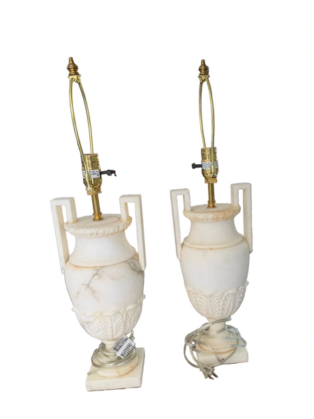 Pair of Italian Carved Alabaster Urn Table Lamps