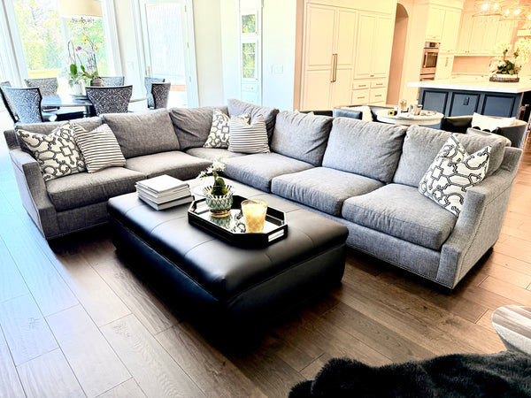 Black Leather Wheeled Cocktail Ottoman