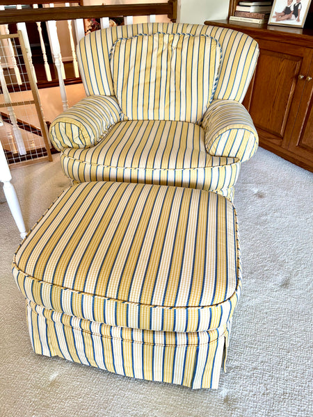 Pair of Pearson Yellow and Blue Occasional Chairs and Ottoman