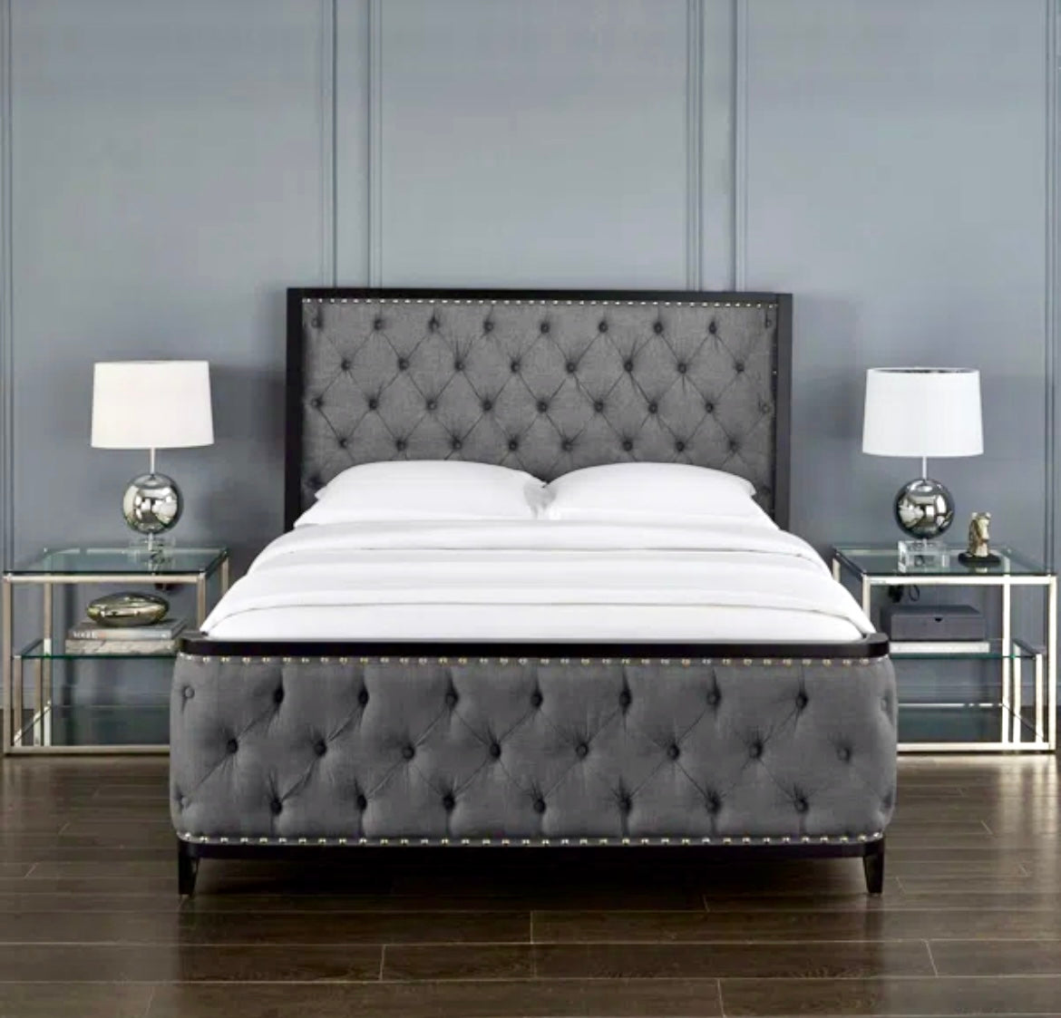 Queen Dark Gray Linen Bed