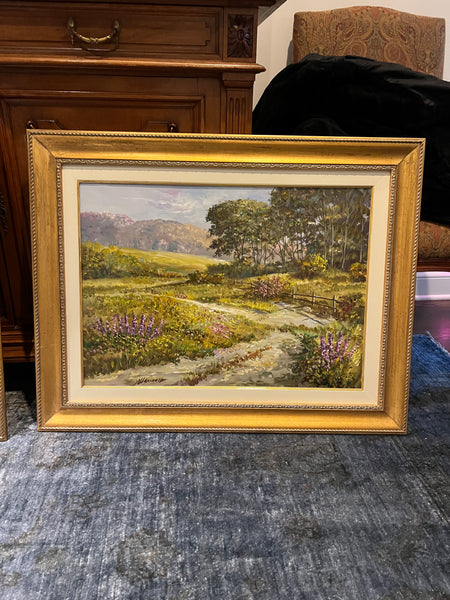 Pair of Custom Framed Italian Oil on Canvas Tuscany Paintings