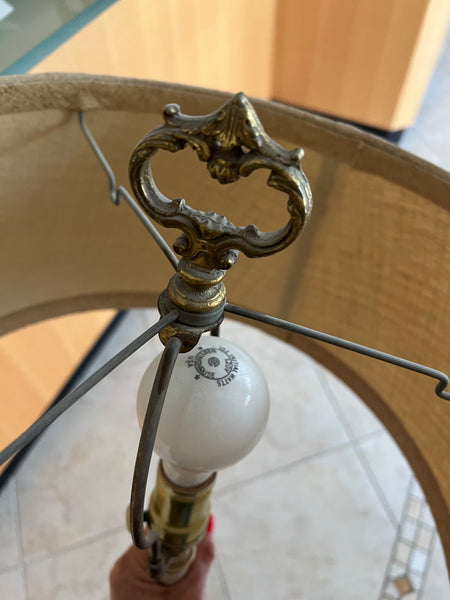 MCM Vintage Brass and Wood Table Lamp
