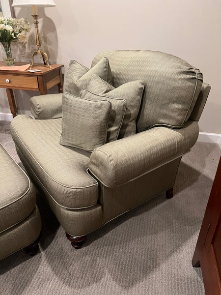 Green Upholstered Oversized Chair and Ottoman