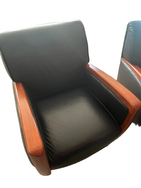 Pair of Sam Moore for LaZBoy Leather MCM Club Chairs