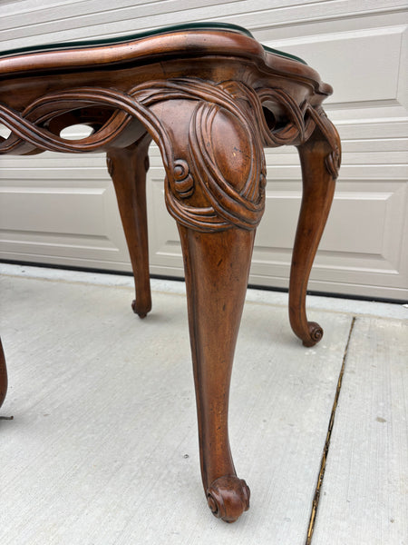 HENREDON Carved Walnut French Provincial Side Table with Glass Top