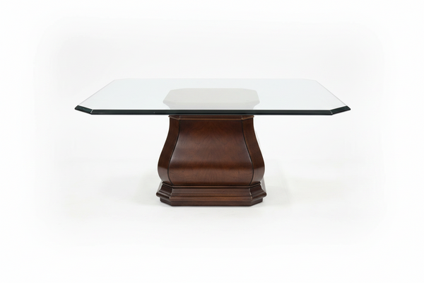 HENREDON Neoclassical Style Glass Top Pedestal Coffee Table