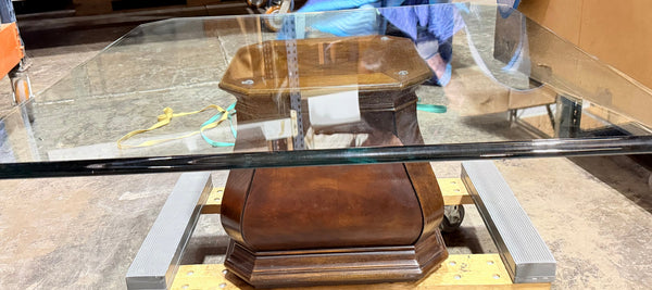 HENREDON Neoclassical Style Glass Top Pedestal Coffee Table