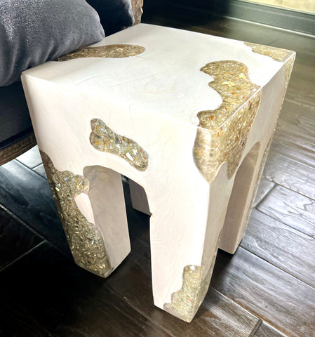 Ivory Teak and Resin Side Table - 2 Available