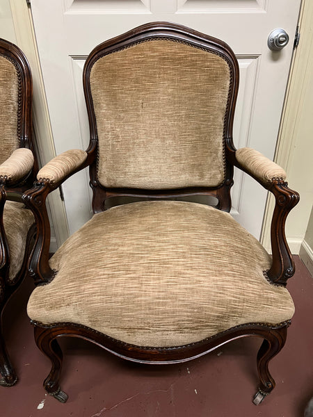 Pair of French Louis XV Antique Armchairs on Casters