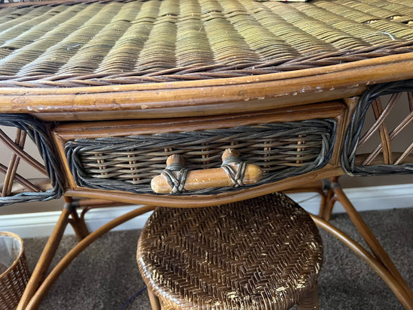 Rattan Desk Vanity, Stool and Mirror