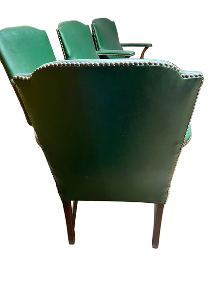 Vintage Green Leather Chairs (8 Available)