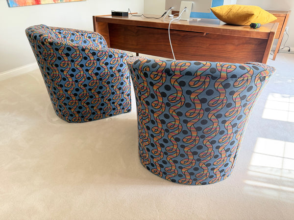 Pair of Vintage Postmodern Barrel Back Club Chairs