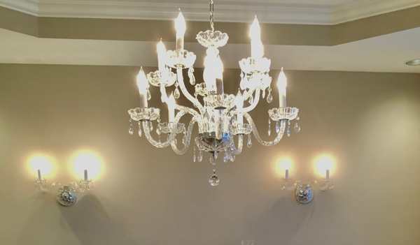 Authentic Waterford Crystal Cranmore Collection 9 Light Chandelier and Pair of Cranmore Sconces (Circa 1980)