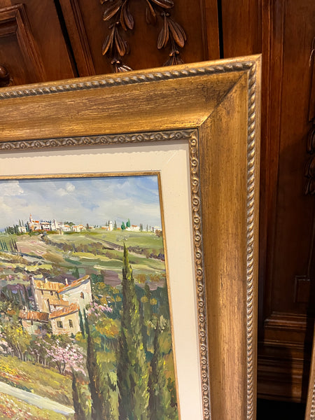 Pair of Custom Framed Italian Oil on Canvas Tuscany Paintings