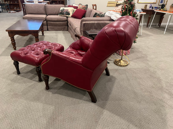 Stickley Leather Leopald's Club Chair and Ottoman Set