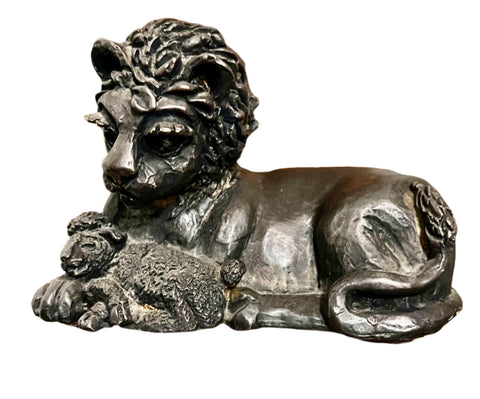 Antique Bronze Lion and Lamb Sculpture