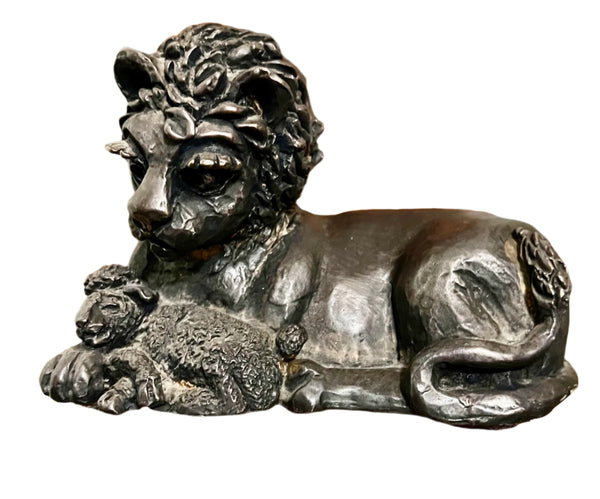 Antique Bronze Lion and Lamb Sculpture