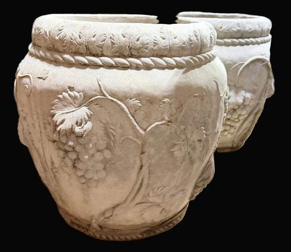 Pair of French Neoclassical Grapevine Garden Planter Vases Urns