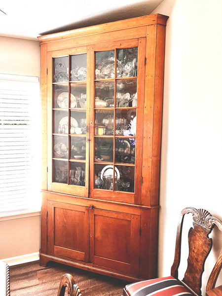 Antique 19th Century Cherry Wood Corner Cupboard