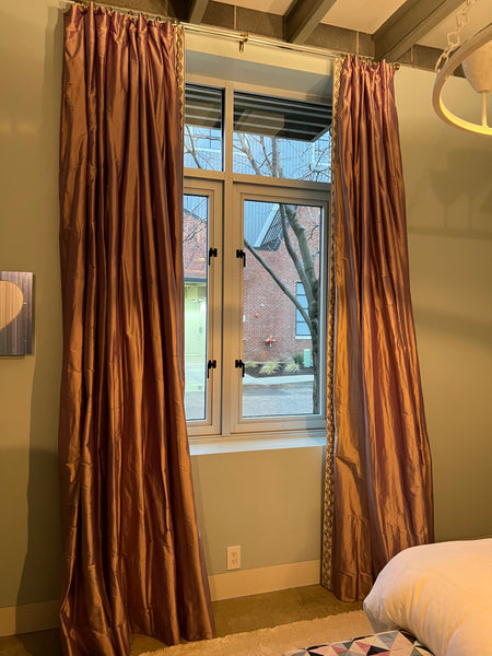 Pair of Mauve French Silk Custom Made Curtain Drapery Panels