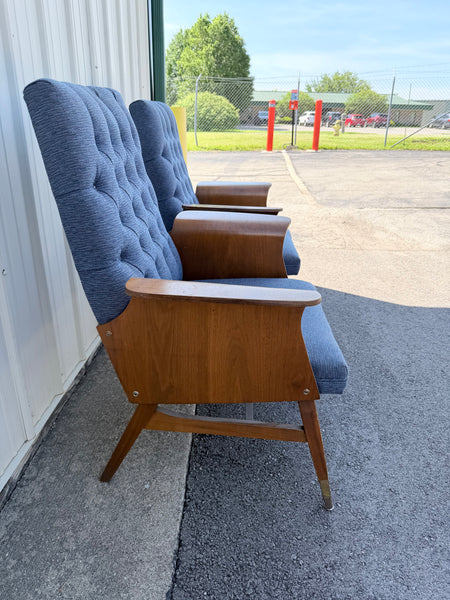 Pair of Vintage 1960 Mid-Century Modern Tufted Lounge Chairs with Bentwood Arms & Brass Ferrules
