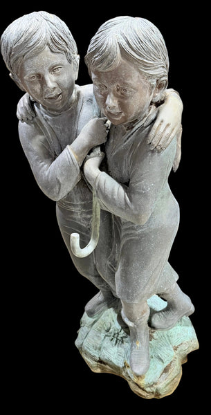 Bronze Statue Fountain of Children Under Umbrella by Leonardo Rossi