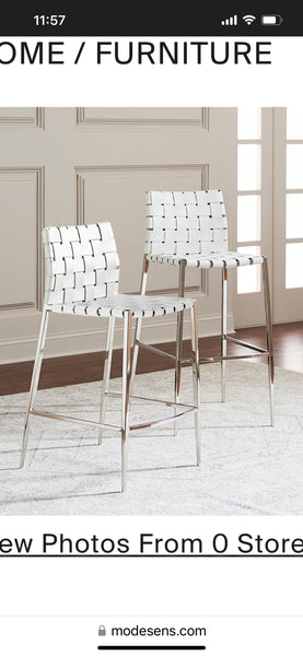 Horchow Kennedy Woven Leather Counter Height Bar Stools by Interlude Home