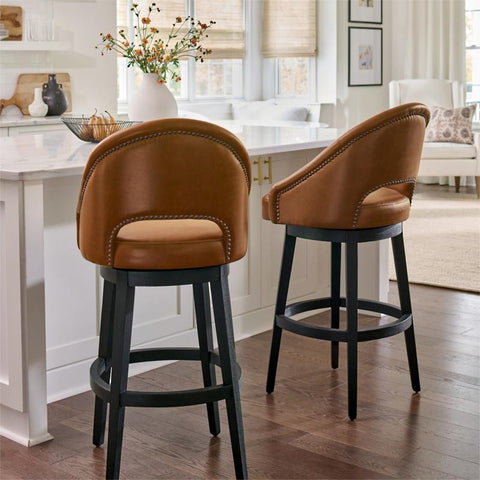 Pair of Lusso Swivel Leather Counter Height Bar Stools