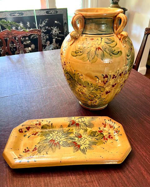 Large Urn Vintage FF Griffi Sud and Co Hand Painted French Stoneware & Coordinating Cassis en Provence